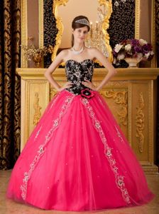 Cinderella Appliqued Hot Pink and Black Sweet 16 Dress in Tupiza Bolivia